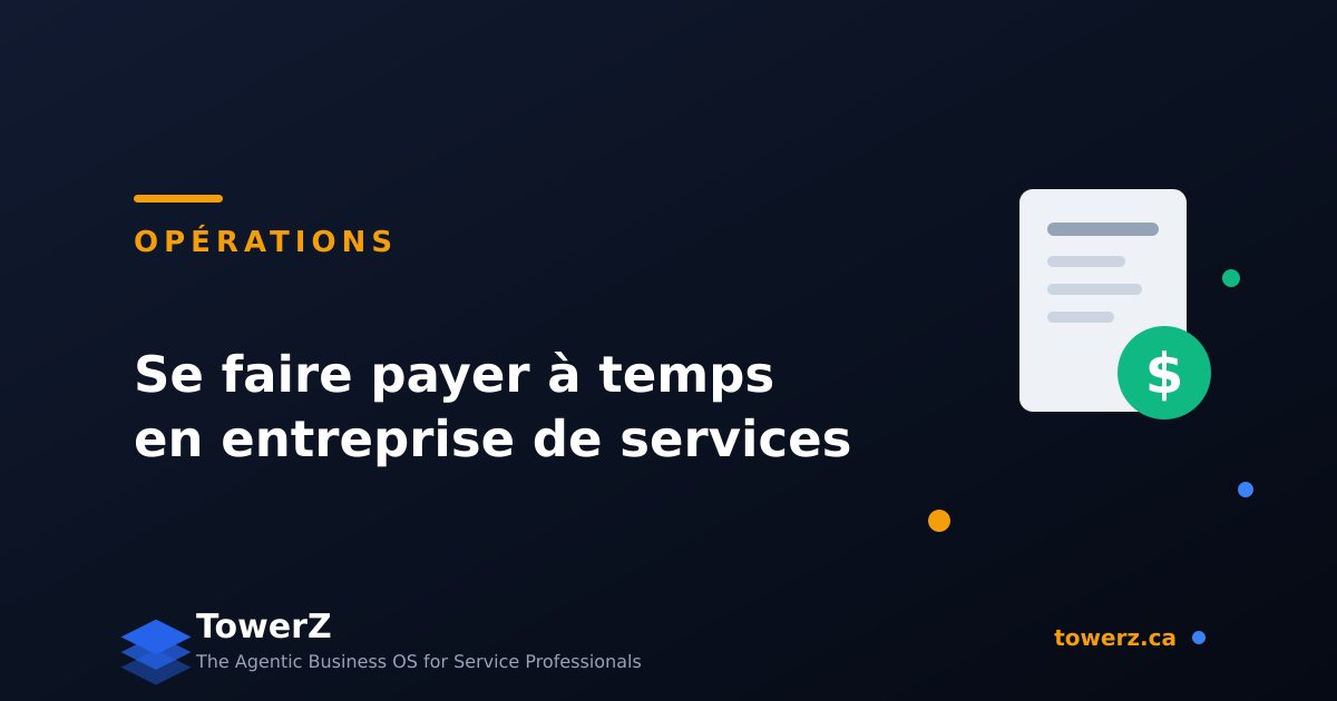 Un système concret pour arrêter de courir après l'argent : dépôts, moment du paiement, séquences de relance de factures, et automatisation dans TowerZ.