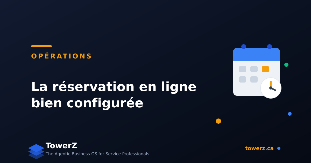Configurer une réservation en ligne qui protège votre horaire : services, durées, temps tampons, dépôts et les réglages souvent oubliés.